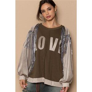 POL Balloon Sleeve French Terry Sweatshirt with Sequin Tassel